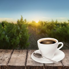 Canvas Print - Saucer. Cup of cappuccino with foam in the form of heart