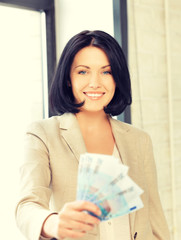 Wall Mural - lovely woman with euro cash money