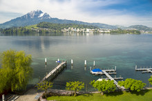 Lucerne Lake And Shore, And Mount Pilatus In Switzerland
