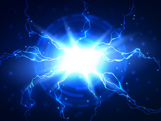 abstract blue lightning vector science background. high-energy plasma and electrical discharge abstr