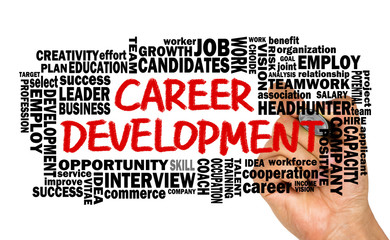 Wall Mural - career development with related word cloud hand drawing on white
