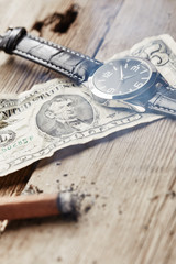 Wall Mural - Dollar, clock and cigar