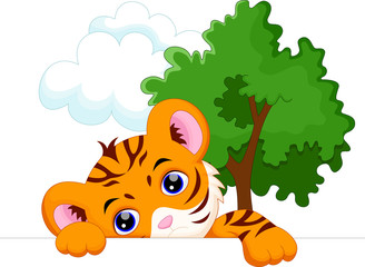 Wall Mural - Cat and tiger cartoon