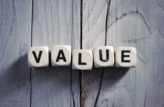 Value written on wooden blocks. Vintage style.