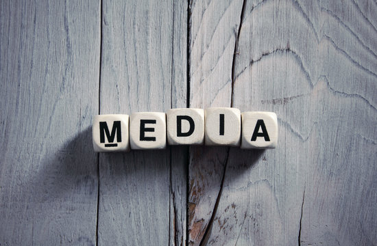 Media written on wooden blocks. Vintage style.