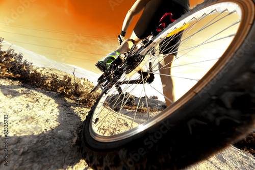 Deportes. Bicicleta de montaña y hombre.Deporte en exterior Poster
