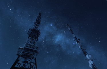 Wall Mural - searching for ufos concept - night sky with radio antennas