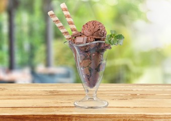 Canvas Print - Ice. Chocolate ice cream in cup on white background