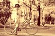 Vintage sepia portrait of a girl hipster concept