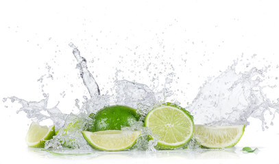 Limes with water splash