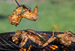 Delicious chicken wings on garden grill
