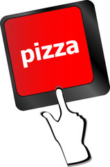 Poster - Computer keyboard with blue pizza word on enter key, vector