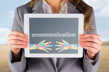 Poster - Communication against medical background with blue ecg line