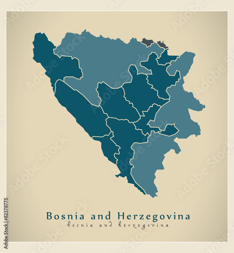 Cuadros en Lienzo Modern Map - Bosnia and Herzegovina with cantons BA