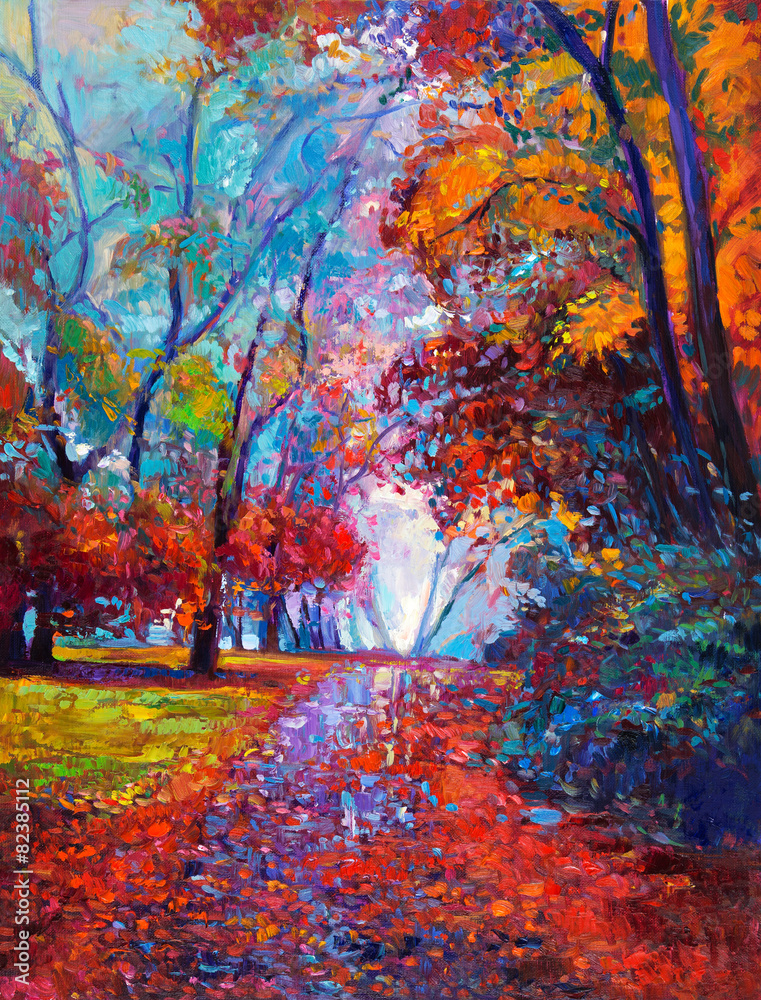 Jesienny krajobraz, kolorowy - obrazy, fototapety, plakaty 