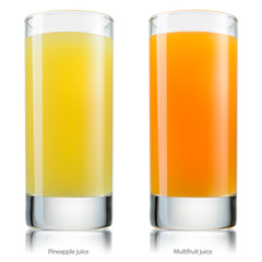 Wall Mural - Glass of juice. Pineapple and multifruit. With clipping path.