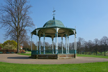 Octagobnal  Victorian Bandstand In English Park.