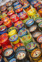 Hand Painted Turkish Bowls On Table At The Market