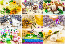Spa Set With Aroma Oil, Sea Salt, Flowers, Lavender, Plants, Tow