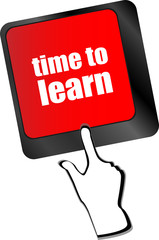 Poster - time to learn - close up view on conceptual keyboard vector