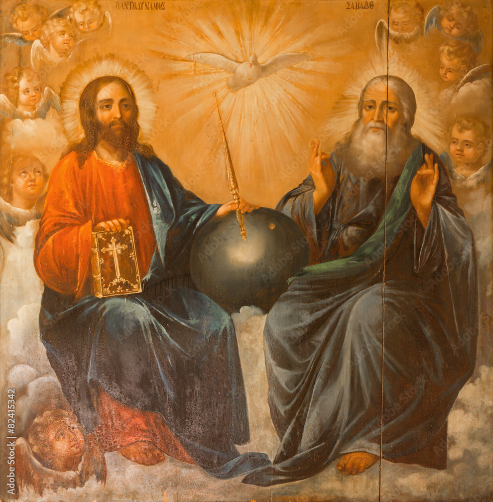 Jerusalem - Holy Trinity painting from  Holy Sepulchre Basilica - obrazy, fototapety, plakaty 