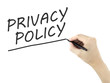 privacy policy words written by man's hand