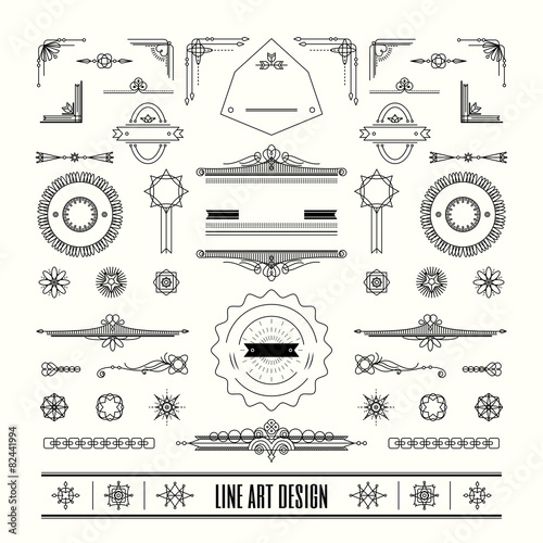 Photographie Set of linear thin line art deco retro vintage design elements