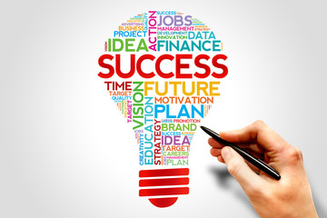 Wall Mural - SUCCESS bulb word cloud, business concept