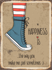 Wall Mural - Retro metal sign about happiness
