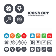 Poster - Tennis ball and rackets icons. Laurel wreath.