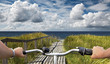 Radfahrer weg zum Strand Sylt