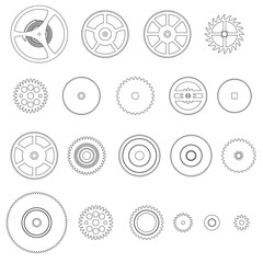 Wall Mural - various outline cogwheels parts of watch movement eps10