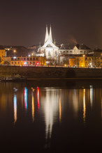 Night View Of Emauzy Monastery In Prague.
