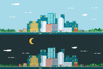 Day and night Urban Landscape City Real Estate Summer Background