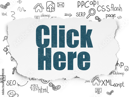 Fotografía Web development concept: Click Here on Torn Paper background