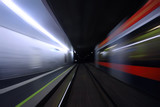 Fototapeta Perspektywa 3d - Blured underground train and platform lights
