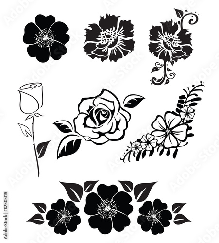 Naklejka nad blat kuchenny Illustration of flower silhouettes