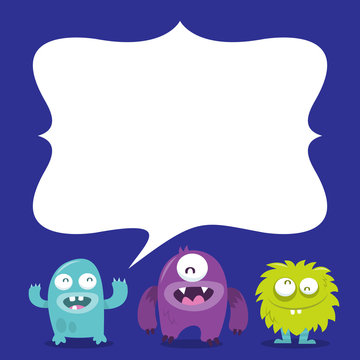 Happy Silly Cute Monsters copy space Message