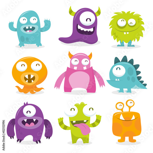 Cuadros en Lienzo Series of vector illustrated cartoon monsters