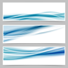 Wall Mural - modern header set with abstract blue wave lines