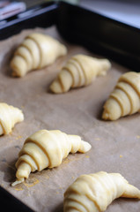 Not baked croissants on oven-tray