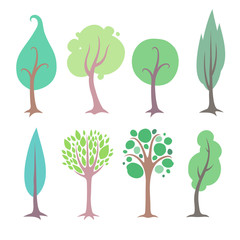 Wall Mural - Set of simple flat style trees.