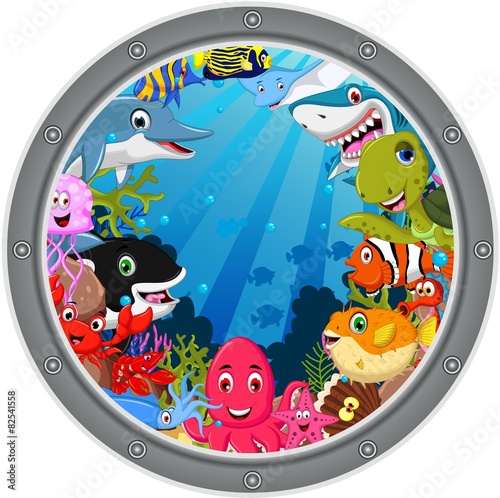 Naklejka dekoracyjna sea life cartoon set