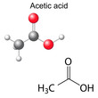 Structural chemical formula and model of acetic acid