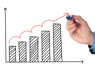 Business man hand drawing a graph. Growth concept.