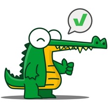 Cute Green Crocodile With Large Eyes Cartoon Set