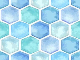 Poster - Vector  Seamless Pattern with Blue Hexagons