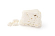 White cheese from sheep's milk on white background