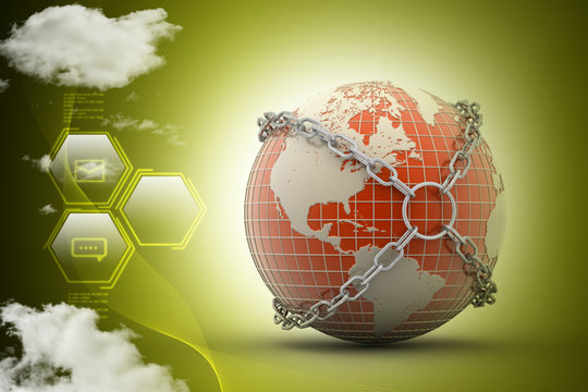 Earth globe close in chain