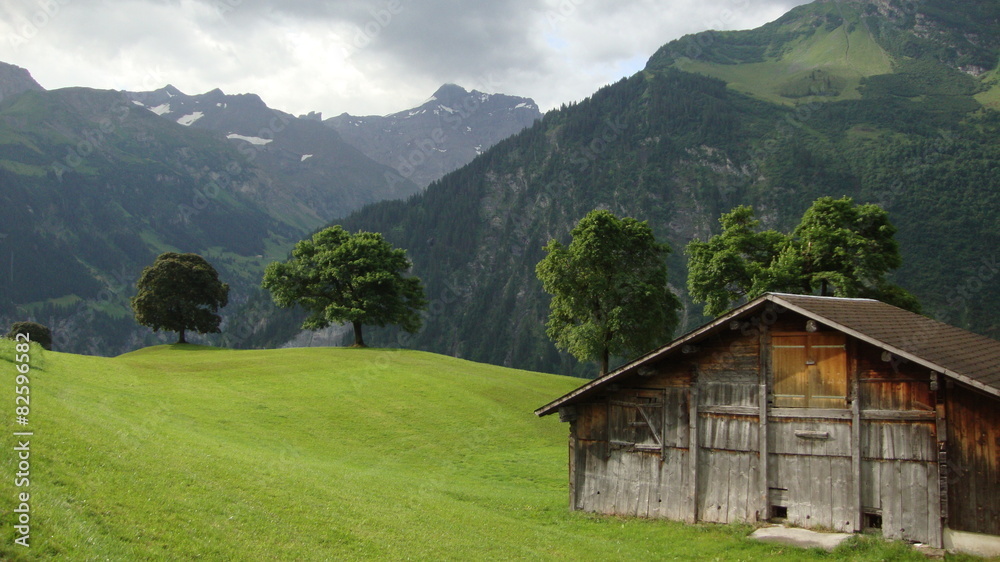 old wooden house in mountains - obrazy, fototapety, plakaty 